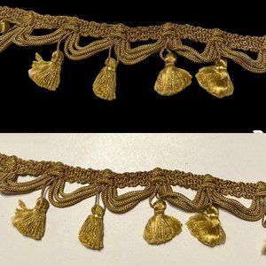 Vtg Conso Fabric Upholstery 2" Fringe Tassel Loop Trim Gold Pom Pom By Yard MCM
